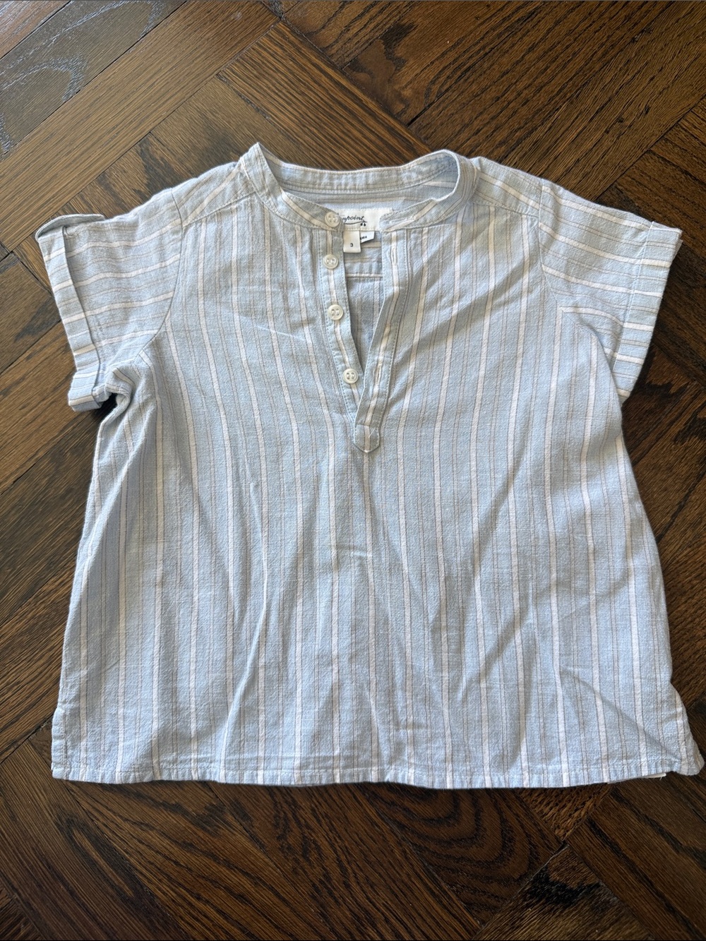 Bonpoint Light Blue and White Striped Button-Down Kids Shirt